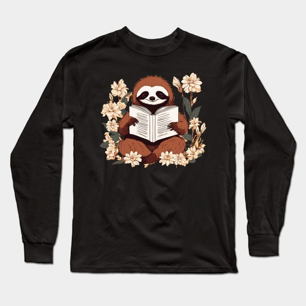 Sloth Reading Long Sleeve T-Shirt by Annabelhut